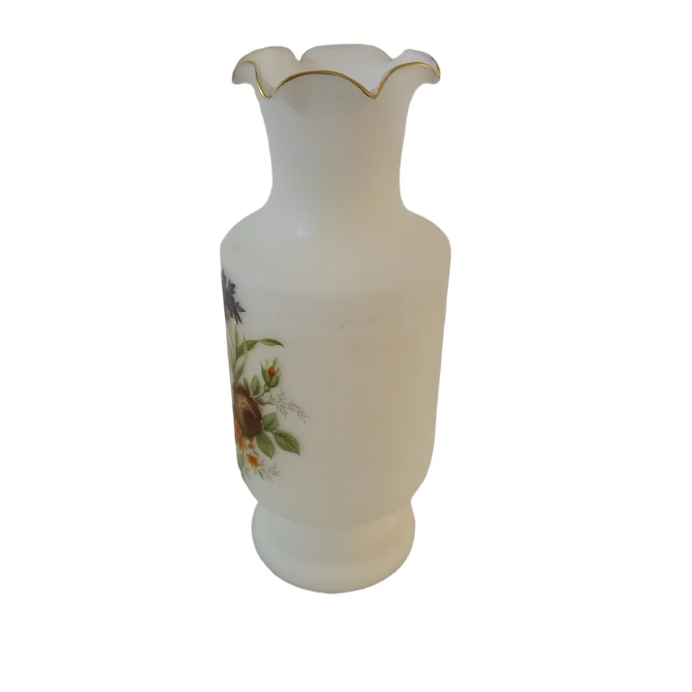 Vintage Norleans Frosted Vase Floral Transfer